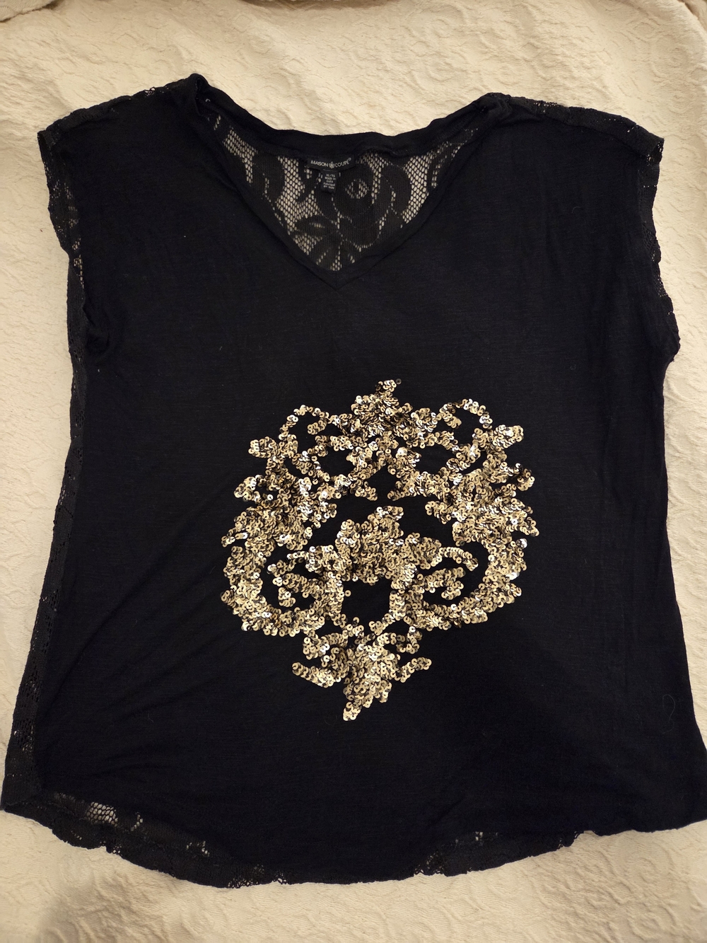 Maison Coupé  Women's Sequin Medallion V-Neck Top